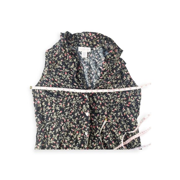 Vintage 90s Giorgio Sant Angelo Black Floral Button Down Sleeveless Dress Rose - Picture 6 of 8